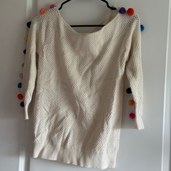 Anthropologie Cream Sweater with Multicolor Pom-Poms - Picture 4 of 13